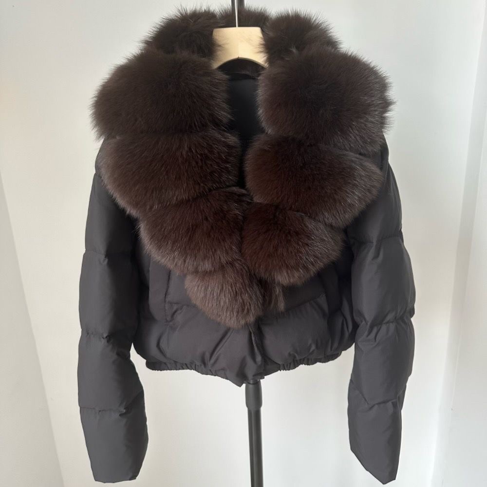Elegant Brown Fur Collar Puffer Jacket